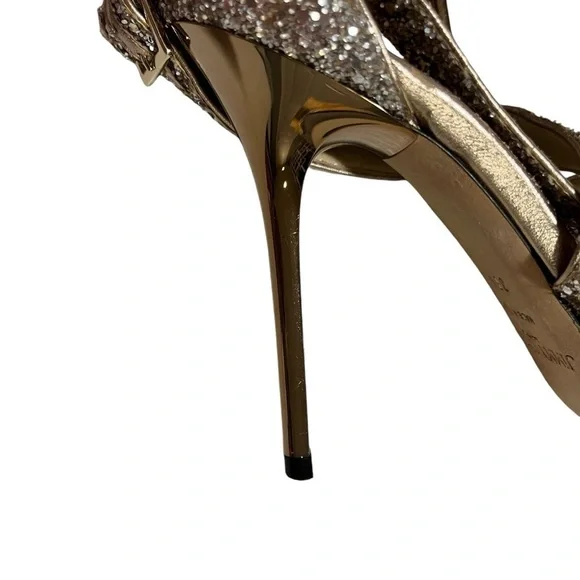 Jimmy Choo Lottie Antique Gold Glitter Heels Strappy Sandals Size 38.5 - Picture 10 of 13